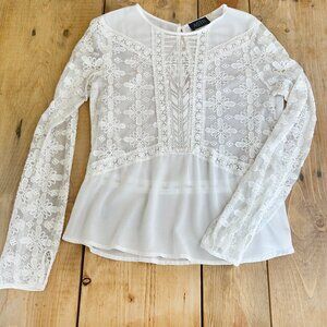 ASTR Sheer White Lace Top Blouse Elegant Formal L Bohemian Women's